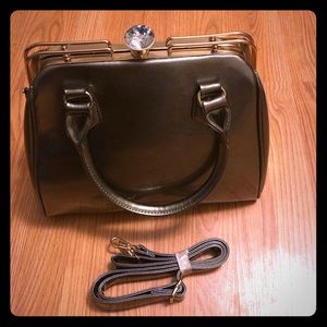 NEW Shiny Gray Hard Sided Purse